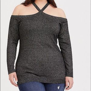 Nwt Torrid Black Gold Metalic crisscross top